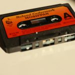 Close-up of a vintage cassette tape titled 'Mosippan' by Roland Cedermark, with a retro design.