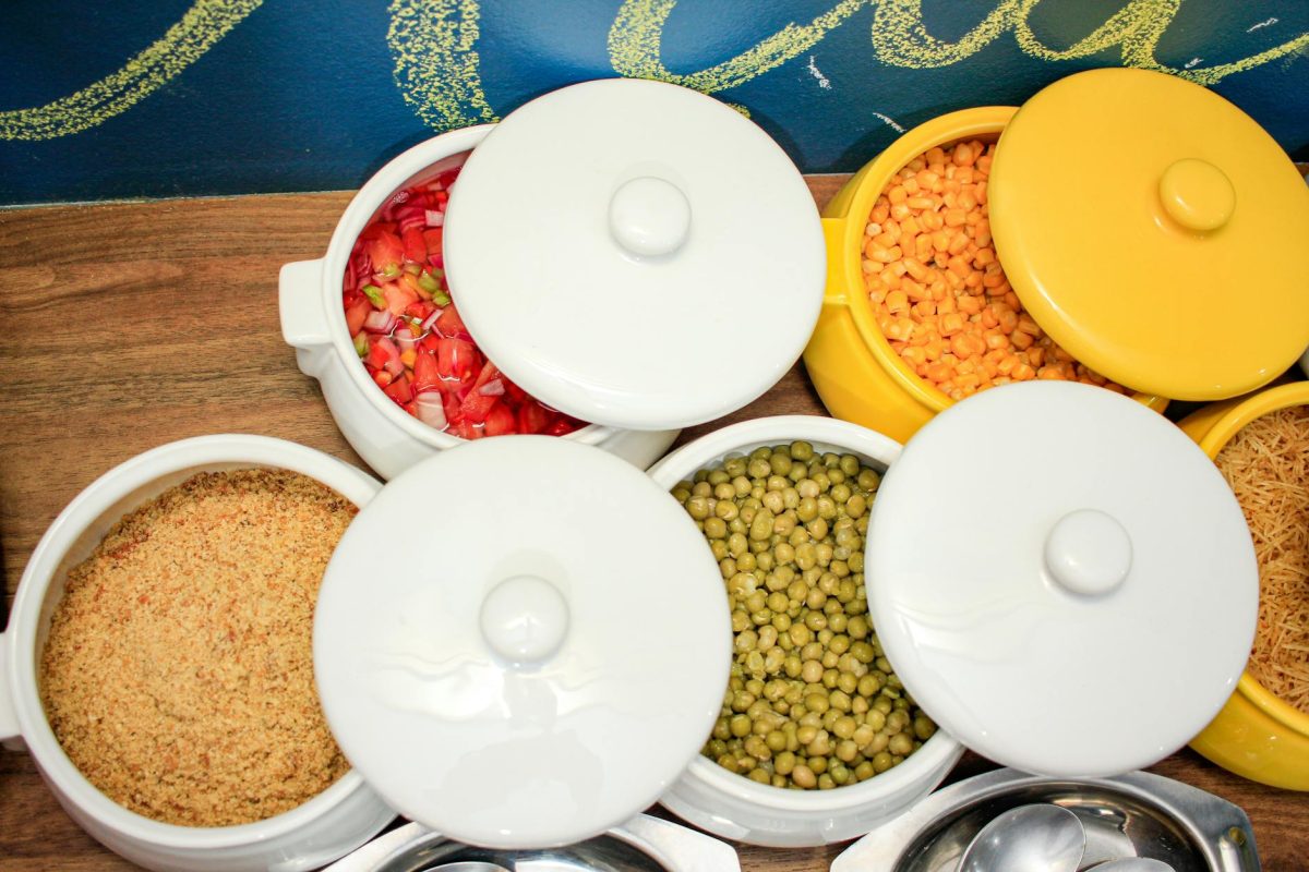 A colorful display of diverse ingredients in bowls, perfect for culinary themes.