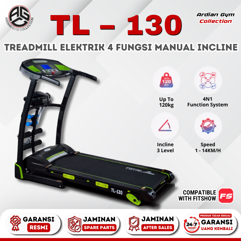 Treadmill Listrik Motor Manual Incline Dc 2 HP TL-130