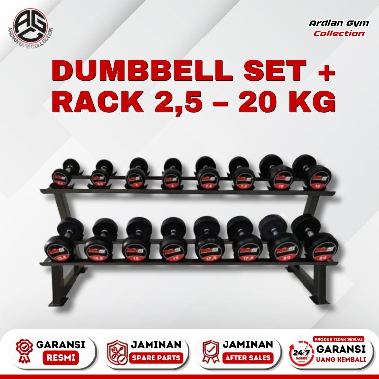 Alat Olahraga Angkat Beban Fitness Gym Total Dumbbell Set + Rack 2,5 – 20 Kg