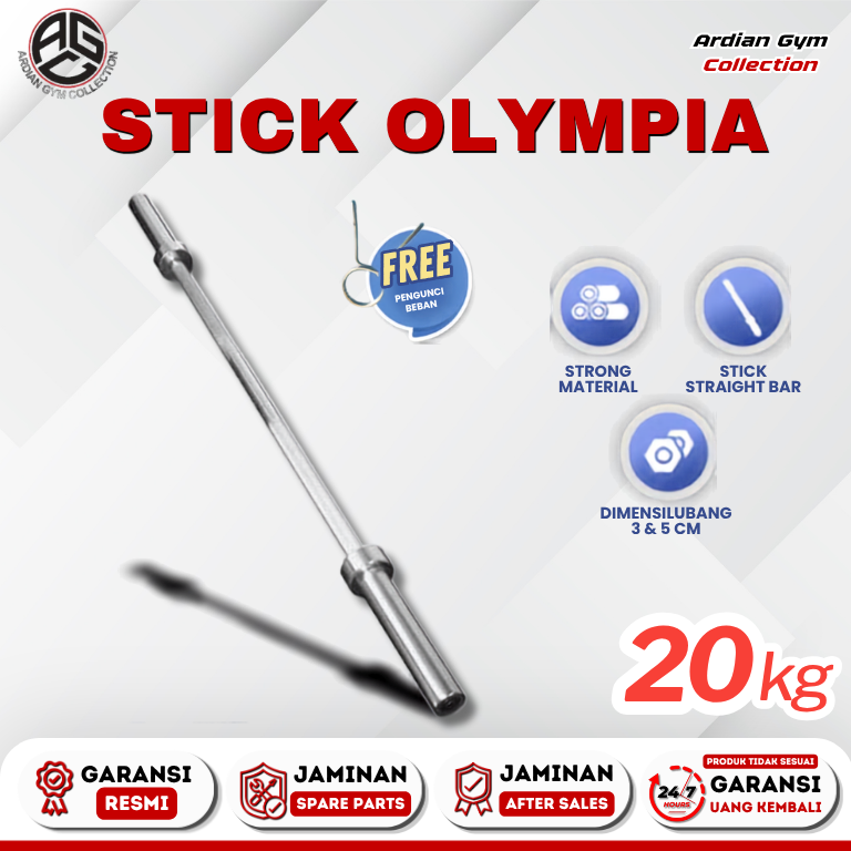 Stick Olympia Stik Bar Panjang Angkat Beban Besi 20kg Olympic Olimpic - Diameter 3cm